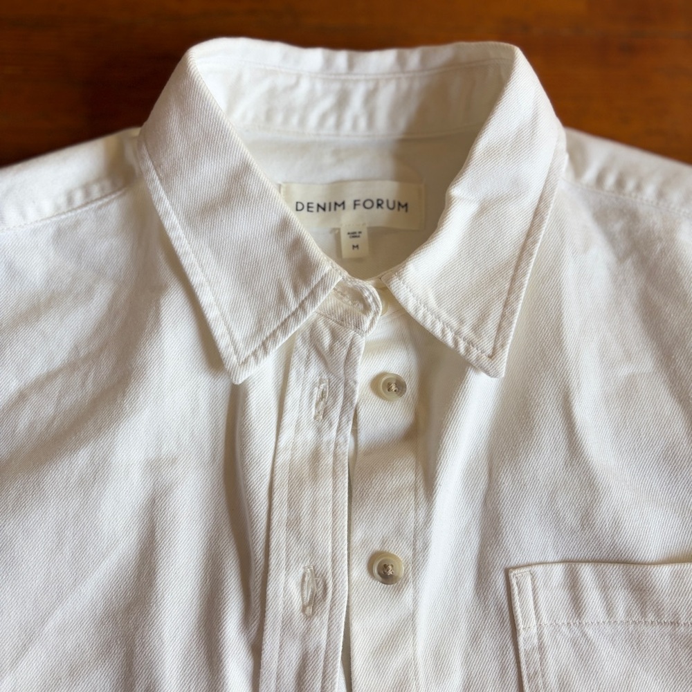 Denim Forum Crop White Button-Up Shirt